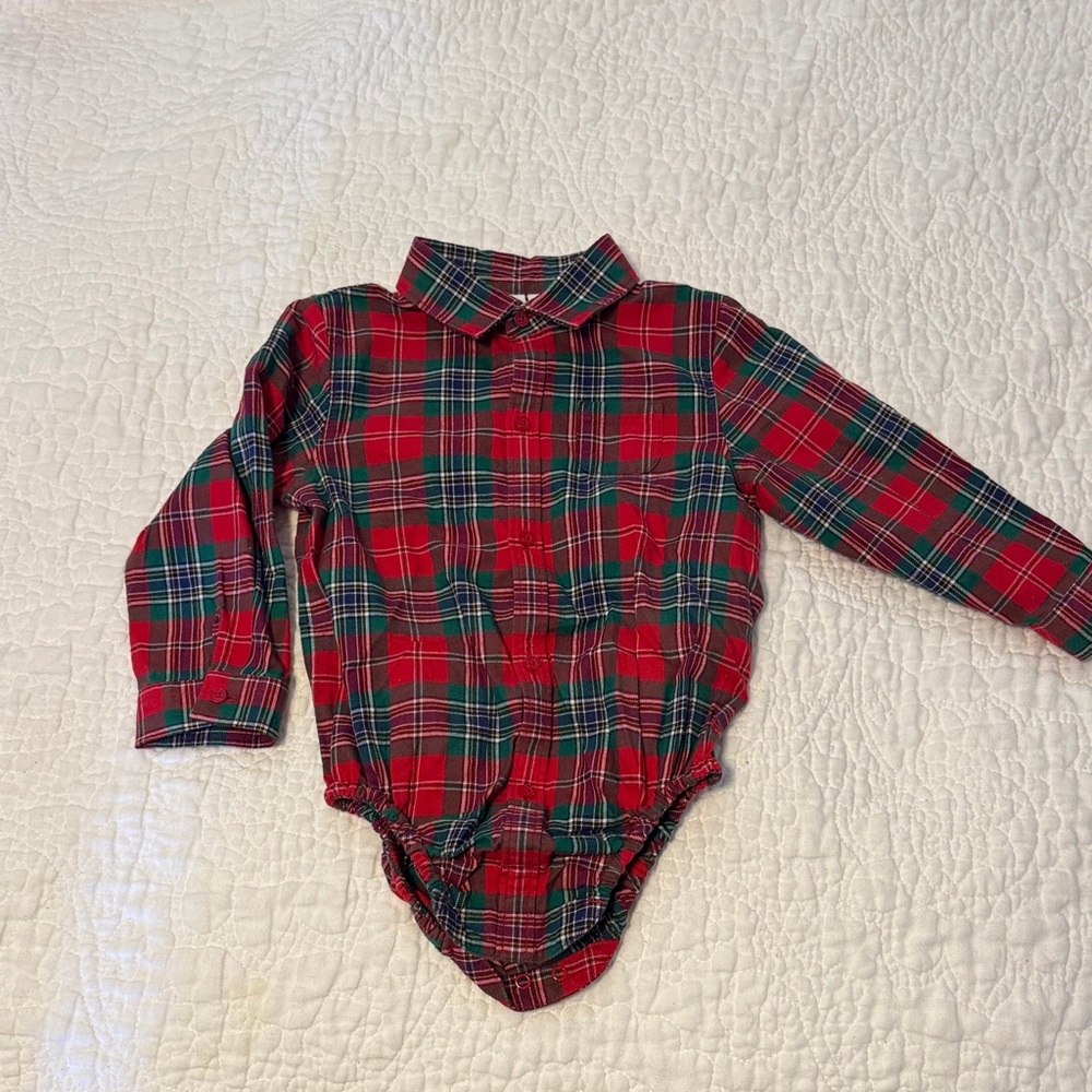 Janie and Jack Plaid Red and Green Kids One Piece